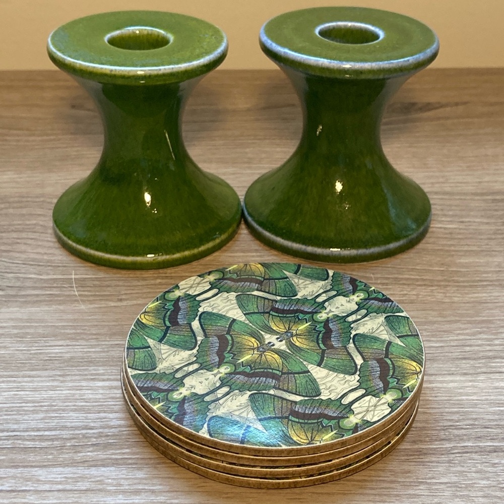Stig Lindberg design candle holders green blue Sweden